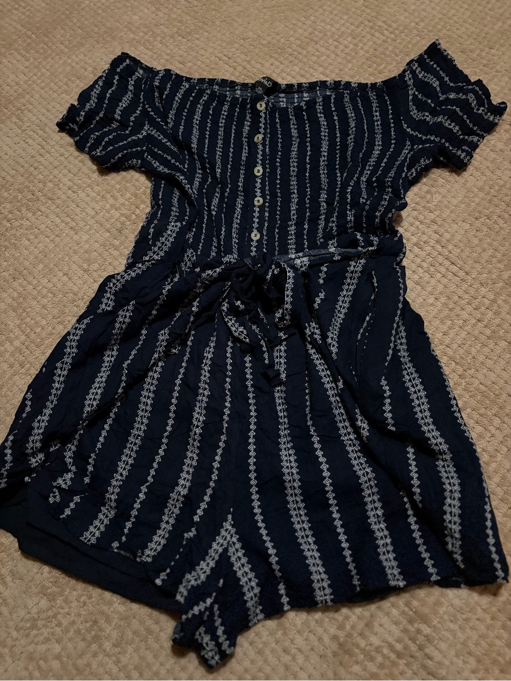 DAVI & DANI Navy Blue Off-Shoulder Striped Dress